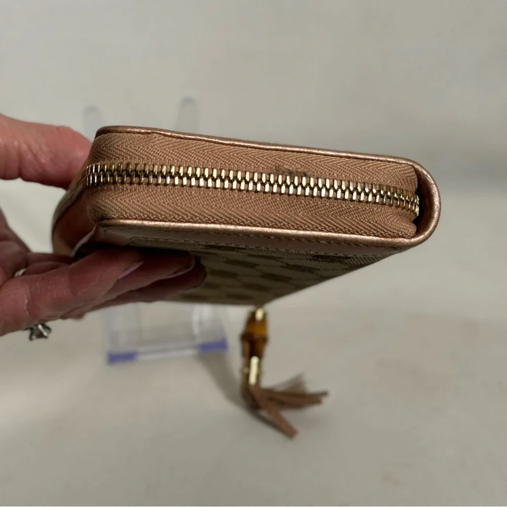 Gucci GG Canvas Leather‎ With Bamboo tassel Zip around Continental Wallet